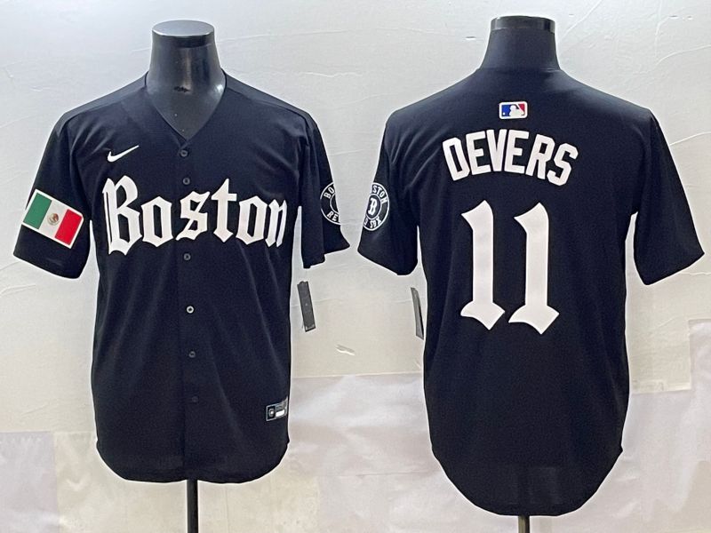 Men 2025 Boston Red Sox 11 Devers Black Five generations Joint Name Nike MLB Jersey style 23